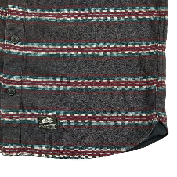 Vans Mens Flannel Shirt Medium Gray Striped Button Up Long Sleeve 100% Cotton - Picture 6 of 13